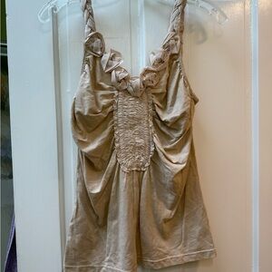 Anthropologie Bordeaux beige Sleeveless Top with Floral Accents very flattering